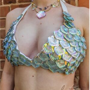 Finfolk White Mythic Scale Shell Bikini Top